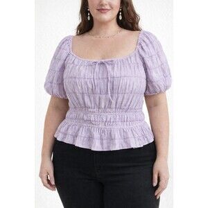 Arula Lavender Smocked Puff Sleeve Peplum Top Romantic Cottagecore Size A 14/16